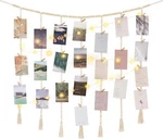 Mkono Macrame Hanging Photo Display Wall Decor With String Lights, Boho Wooden. Fixed Price $15.99.