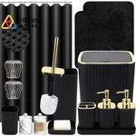 Xlhomo Bathroom Set With Shower Bath Set+shower Curtain+rugs, Black&gold. Fixed Price $95.94.