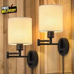Plug In Wall Light Set Of 2 Swing Arm Lamps Modern Bedroom Sconce F.... Fixed Price $55.85.