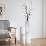 Sziqiqi White Tall Vases For Floor 27.6/21.7in Metal Cylinder Handmade Flower Ho. Fixed Price $80.81.