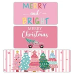 Watercolor Pink Merry Christmas Kitchen Rugs Set 3 Pcs Winter Striped Mat. Fixed Price $33.67.