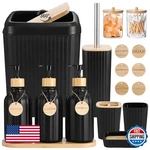 Xlhomo 17pc Black Bathroom Accessories Set - Soap Dispenser, Toothbrush Holder. Fixed Price $68.95.