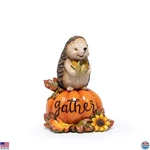 Hedgehog Pumpkin Figurine - Autumn Fall Decor With Pine Cone, "gather" Engraved. Fixed Price $29.78.