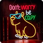 Capybara Don't Worry Be Capy Neon Sign Funny Cartoon Led Signs For Wall Decor Ba. Fixed Price $54.01.