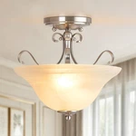 Luvkczc Semi Flush Mount Ceiling Light Brushed Nickel Modern Glass Fixture Mid C. Fixed Price $70.62.