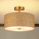 Clarsyne 13" Woven Rattan Boho Ceiling Light Fixture, 3-light Modern Semi Flush. Fixed Price $64.22.