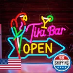 Tiki Bar Open Neon Sign For Wall Decor,parrot Beer Led Light Up Di. Fixed Price $50.13.