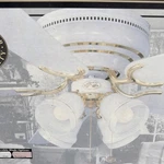 Hampton Bay Carriage House 52" Ceiling Fan White And Bright Brass Finish Nos. Fixed Price $220.50.