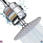 High Pressure 15 Stage Shower Filter & Head Combo For Hard Water, Chrome 6". Fixed Price $25.08.