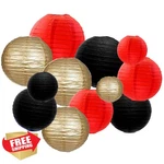 Zooyoo 12pk Red Black Gold Paper Lanterns, Round Hanging Decor Party Wedding. Fixed Price $27.99.