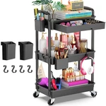 Goovilla 3 Tier Rolling Utility Cart Organizer With Removable Tier, Black. Fixed Price $39.99.