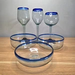 Set Of 6 Mexican Artisan Hand Blown Bubble Glass Wine Goblet And Bowl. Fixed Price $39.17.