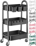 3 Tier Metal Rolling Utility Cart With Lockable Wheels Storage Organizer Black. Fixed Price $44.98.