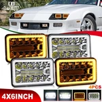 4pcs For 1982-1992 Chevrolet Camaro Z28 4x6" Led Headlights Halo Drl Hi-lo Beam. Fixed Price $65.10.