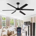Hinnixy 60" Ceiling Fan Black Walnut 6 Blade Led Light Remote Y24fsd0004. Fixed Price $69.99.