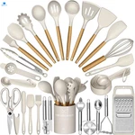 Silicone Kitchen Utensil Set, 34pcs Heat Resistant Khaki. Fixed Price $62.69.