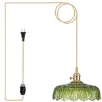 Loiogohot Plug In Pendant Light Fixtures,green Glass Lampshade Lighting. Fixed Price $100.78.