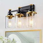 Aixialin 3-light Bathroom Vanity Light, Black & Gold, Clear Glass Shades. Fixed Price $66.87.