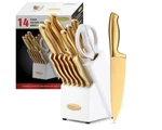 Marco Almond Gold Knife Block Set Ma21, Titanium Coated 14 Pieces. Fixed Price $110.00.