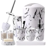 Xlhomo White Marble Bathroom Accessories Set - 9 Pcs Trash Can, Soap Dispenser. Fixed Price $55.24.