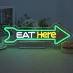 Looklight Arrow Neon Sign Eat Here Lights For Wall Decor Green Led F. Fixed Price $50.57.