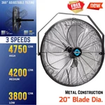 Powerful Industrial Fan For Patio Horse Barn Garage Wall Ceiling Corner Mounting. Fixed Price $151.79.