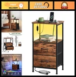 Somdot 2 Drawers Nightstand With Charging Station And Led Light For Bedroom, Sma. Fixed Price $67.99.