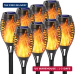 Eoyizw 8 Pack Solar Torch Light With Flickering Flame, 12 Leds Lights Outd. Fixed Price $39.86.