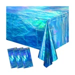 3 Pcs Iridescent Waves Tablecloths - Disposable Plastic Ocean Blue Table Clot.... Fixed Price $13.32.