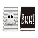 Artoid Mode Halloween Kitchen Towels Ghost Stripes Spider Web 18x26 Set 2. Fixed Price $12.45.