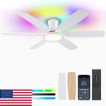 Bykistok 55" Flush Mount Ceiling Fan With Rgb Light - White Modern, Quiet Dc Mot. Fixed Price $144.99.