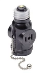 Leviton C30-01406-000 Black Two Outlet Socket Adapter With Pull Chain. Fixed Price $8.50.