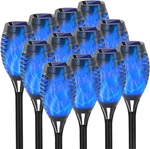 Eoyizw Solar Lights Outdoor, 12 Pack Blue Torch Light With Flickering Flam. Fixed Price $70.05.