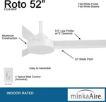 Minka Aire F524-whf Roto 52" Flat White Modern Ceiling Fan With Wall Control. Fixed Price $199.00.