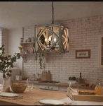 Laluz Farmhouse 4-light Wood Chandelier Rustic Cage Cube Pendant Light Fixture. Fixed Price $150.00.