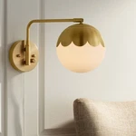 Kelowna Modern Swing Arm Wall Lamp Brass Plug-in Light Fixture Glass Globe Shade. Fixed Price $149.99.