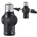 Black 3 Prong Light Socket Adapter With 2 Outlets E26 E27 Plug Converter. Fixed Price $12.99.