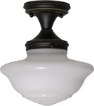 Dimmable Oil Rubbed Bronze Semi Flush Ceiling Light With White Glass Shade. Fixed Price $74.99.