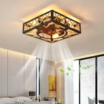 18" Square Caged Ceiling Fan Lights Flush Mount Farmhouse Light Kit With Remote. Fixed Price $89.99.